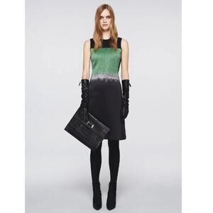 Reed Krakoff Runway Green & Black Colorblock Silk Sheath Midi Dress, Size 0